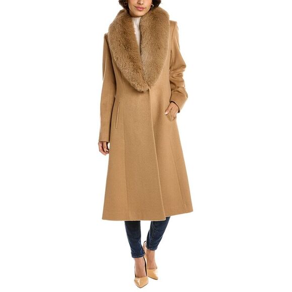 Sofiacashmere Womens  Oversized Collar Wool-Blend Coat, Brown - Picture 3 of 5